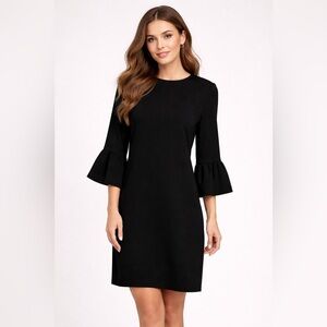 Ganni Black Crepe Long Sleeve Dress with Ruffle Cuffs